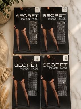 Bundle of 4 Secret Fashion Black Diamond Pattern Tights Pantyhose A/B NIP